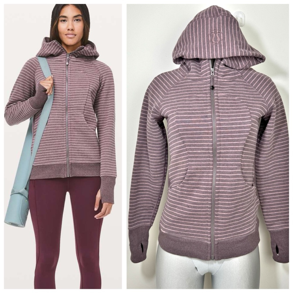 LULULEMON Scuba Hoodie Classic Cotton Fleece Size 6 Stripe Heathered Antique